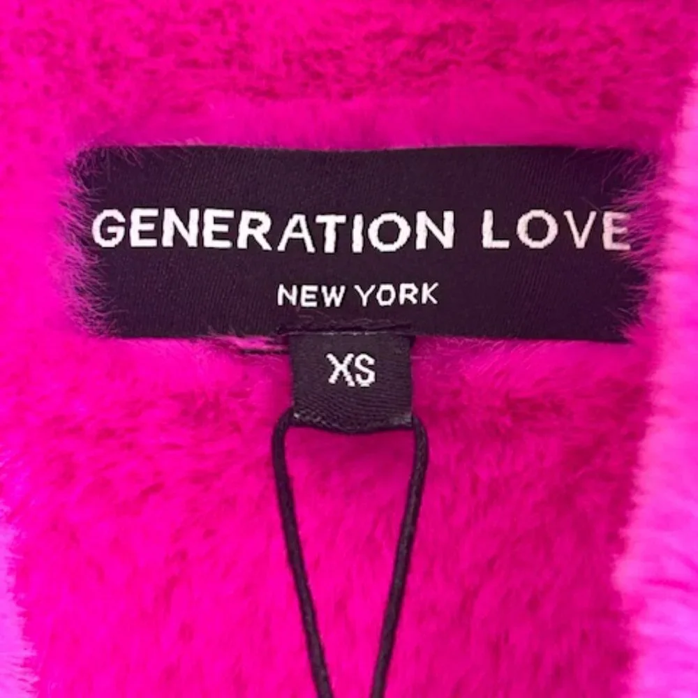 Generation Love Dion Hot Pink Faux Fur Shearling Zip Buckle Moto Jacket NWT XS - Picture 2 of 16